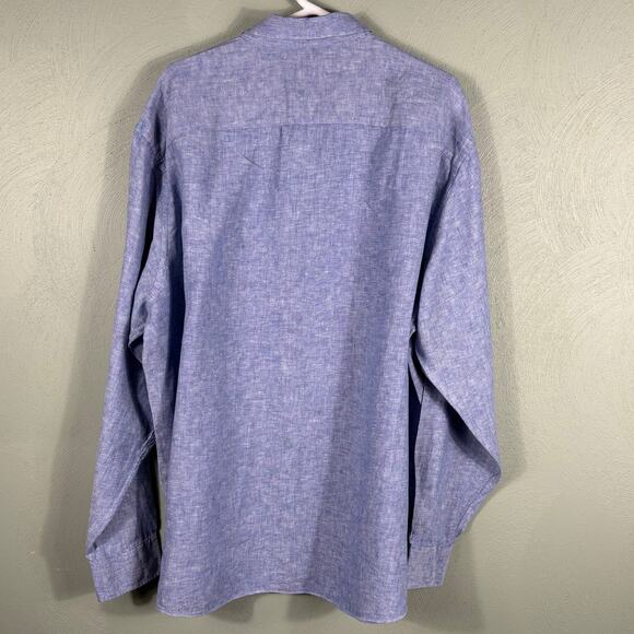 Untuckit Men's XXXLC Blue Linen Wrinkle Resistant Button Up Long Sleeves Shirt - Picture 2 of 10